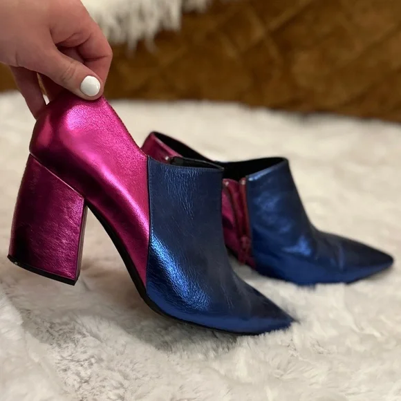 Jeffrey Campbell Size 8 EUC Pink Blue Metallic Heel Booties Worn Twice - Picture 7 of 9